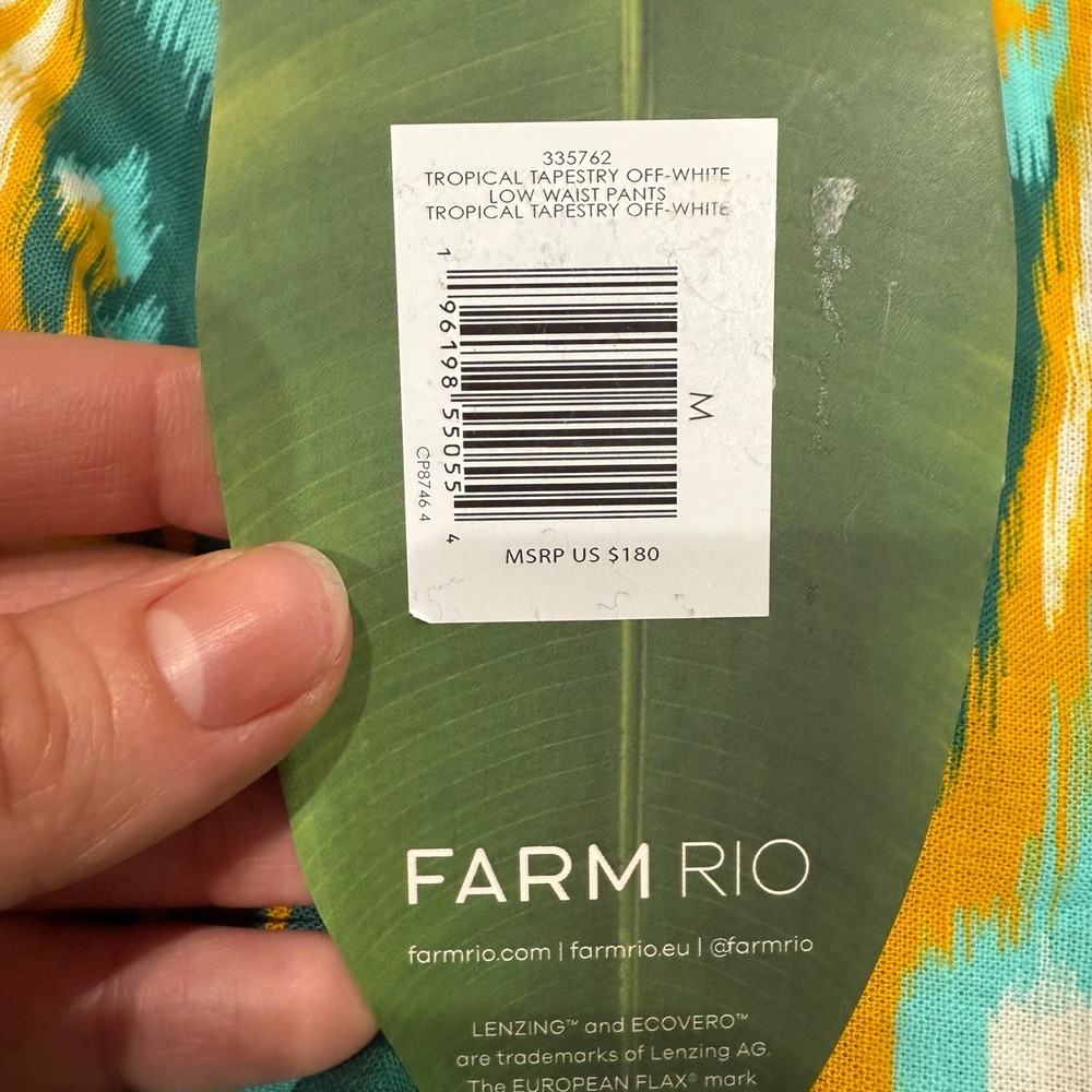 FARM Rio Tropical Tapestry Wide Leg Linen‎ Blend Pants Teal Yellow M Medium NWT - Picture 10 of 11